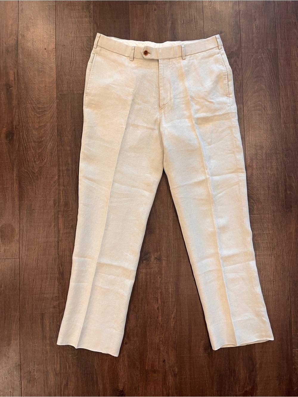 Brooks Brothers 100% Irish Linen Pleated Cuffed Pants Men's 35x30 Beige Casual